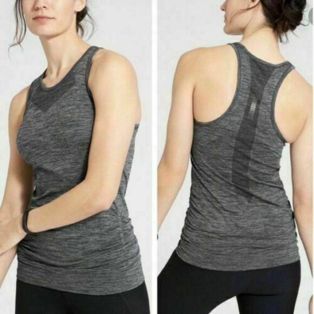 Athleta Finish Fast Racerback Tank Top Size M Heather Gray Sleeveless EUC